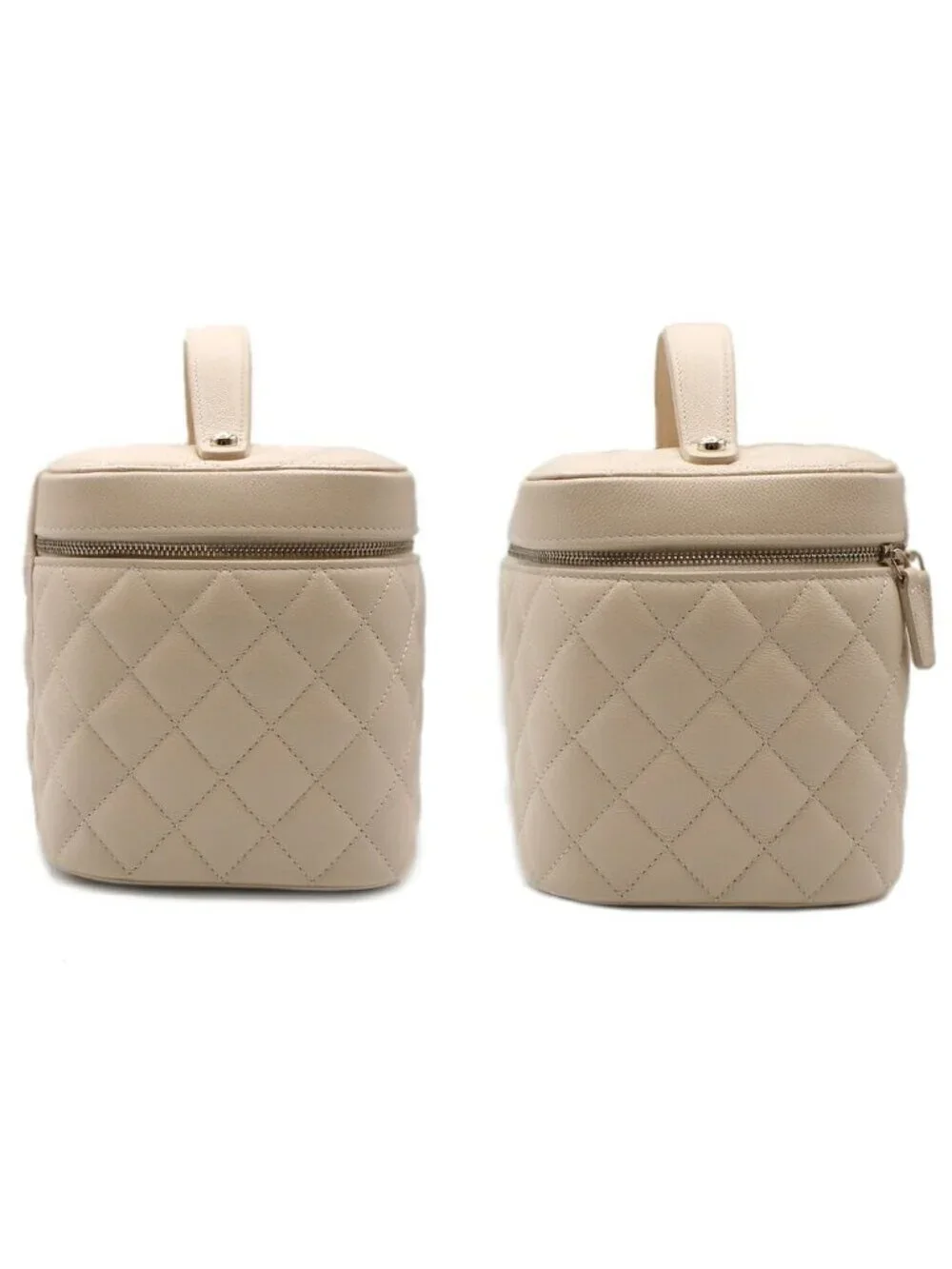Chanel Vanity Beige Gold Caviar Leather CC Logo Makeup Pouch